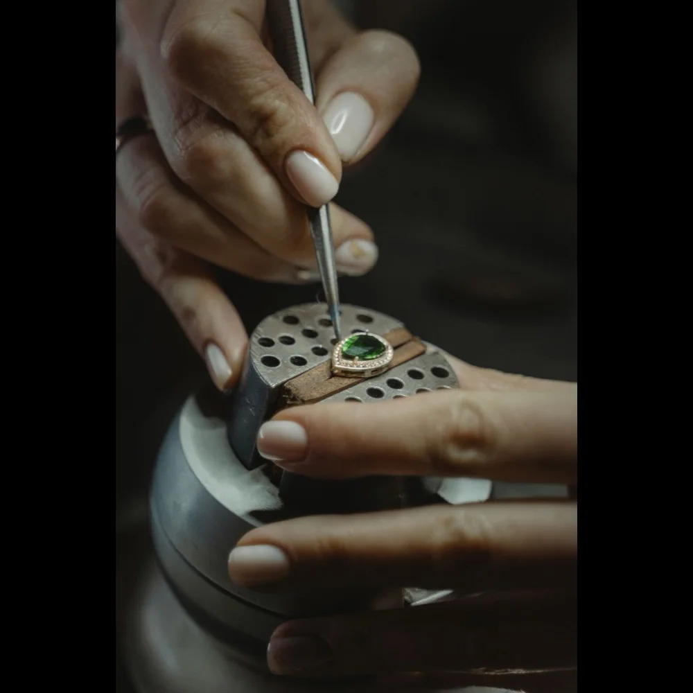 Diamond stone setting station at Vesta Jewelry
