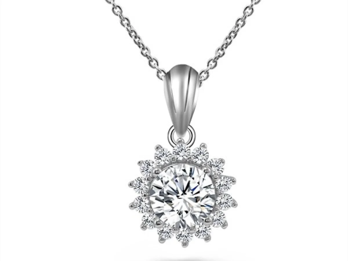 Solitaire diamond pendant on fine chain, manufactured by Vesta Jewelry