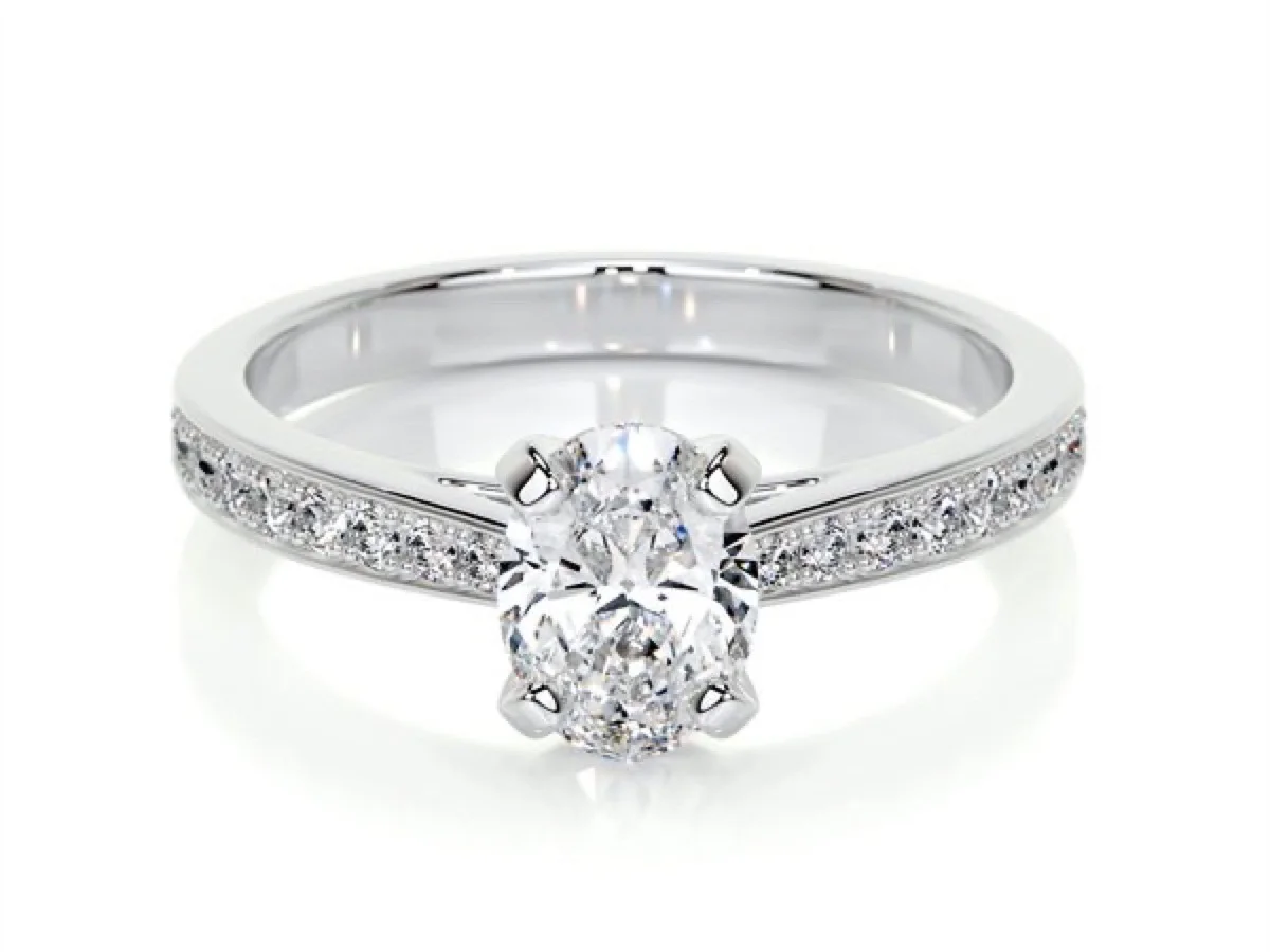 Women's pavé-set diamond wedding band, manufactured by Vesta Jewelry